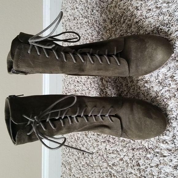 Olive Green Steve Madden Suede-like Lace Front Ankle Boots. - Picture 2 of 7
